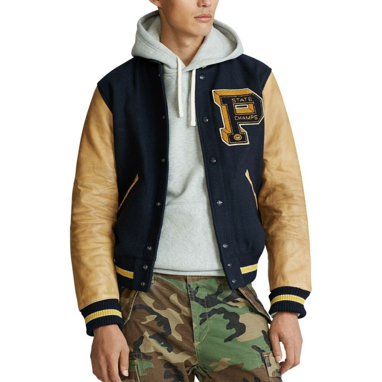 Men's State Champs Navy Blue and Brown Jacket Men's State Champs Navy Blue and Brown Jacket