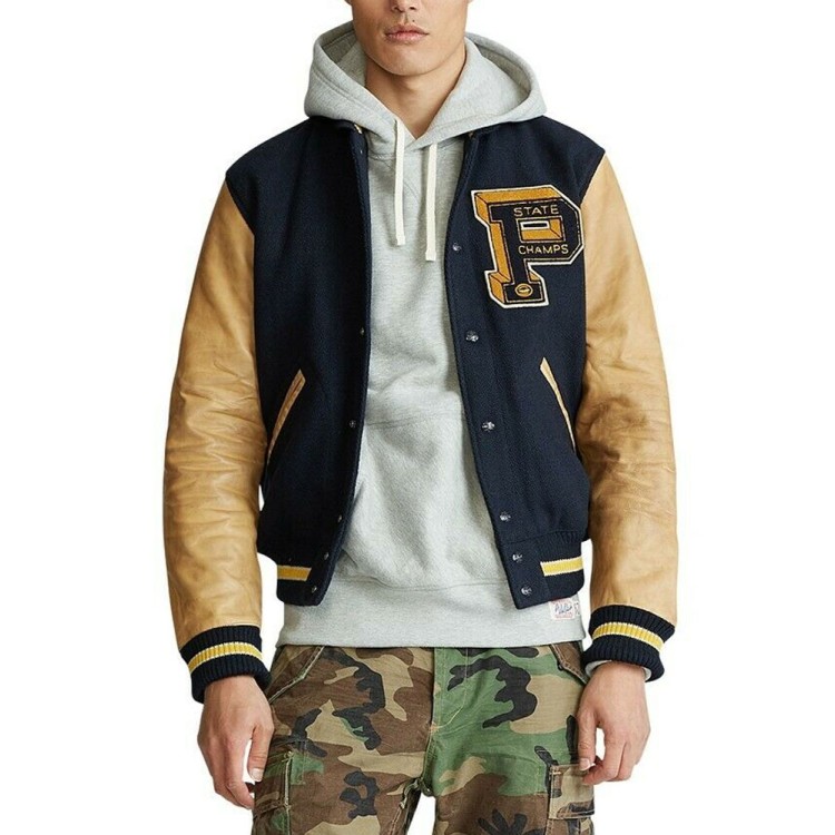 Men's State Champs Navy Blue and Brown Jacket Men's State Champs Navy Blue and Brown Jacket
