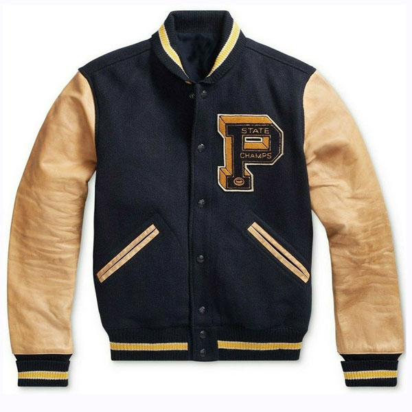Men s State Champs Navy Blue and Brown Jacket