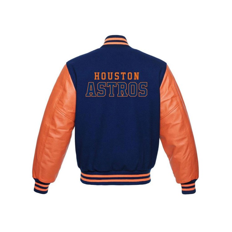 Men's Houston Astros Letterman Blue and Orange Jacket Men's Houston Astros Letterman Blue and Orange Jacket