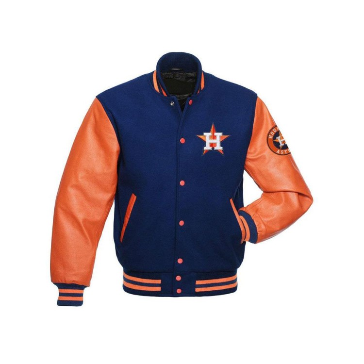 Men's Houston Astros Letterman Blue and Orange Jacket Men's Houston Astros Letterman Blue and Orange Jacket