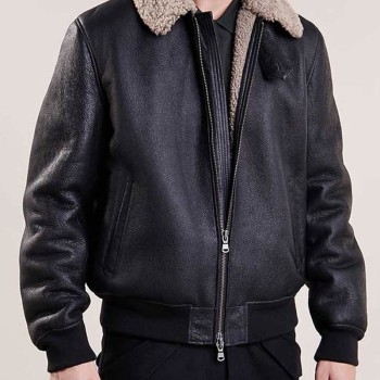 Men's Aviator Black Leather Bomber Jacket