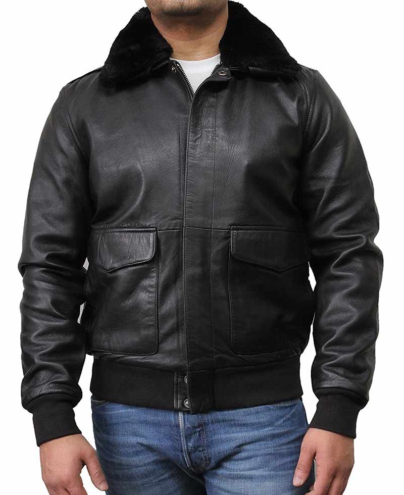 men's leather coat with fur collar