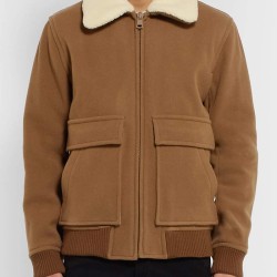 Men's Bomber Brown Wool Jacket with Fur Collar
