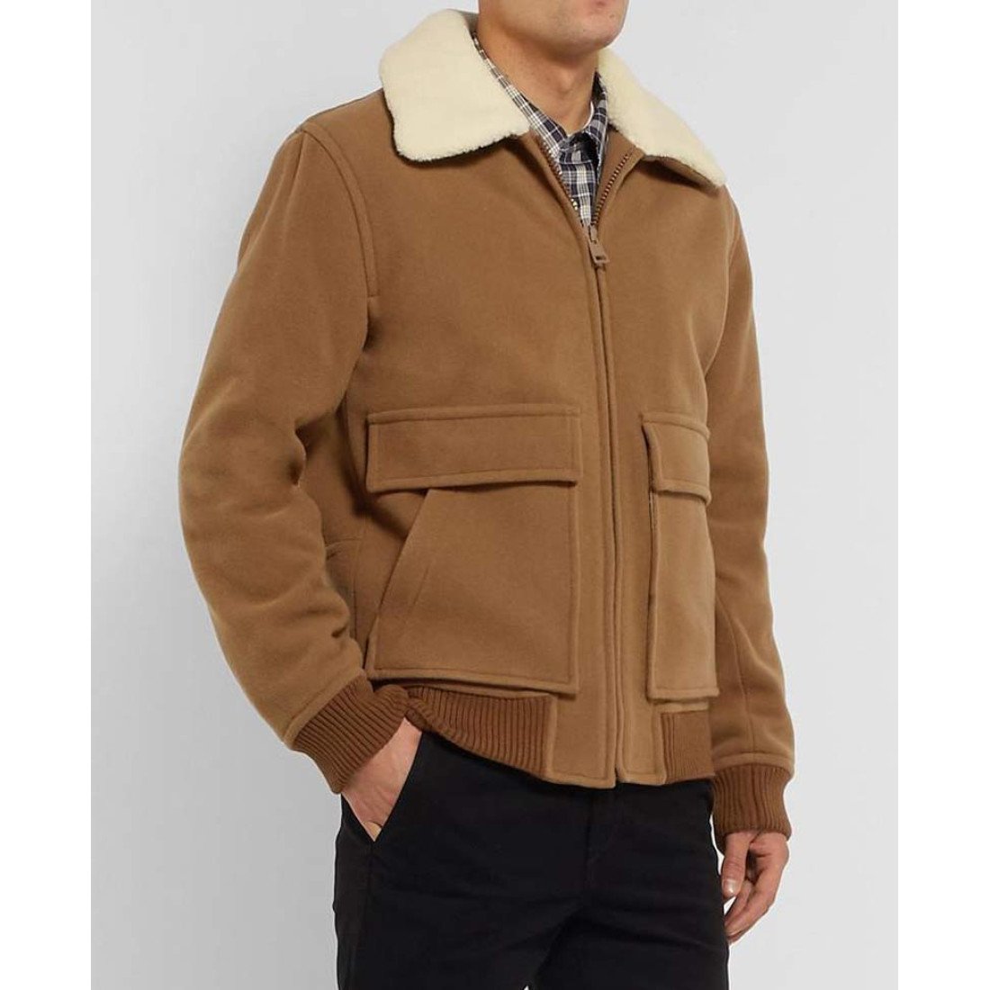 Men's Wool Bomber Jacket with Shearling Trimmed - Films Jackets