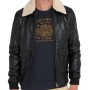 Men's Black Leather Bomber Jacket with Fur Collar