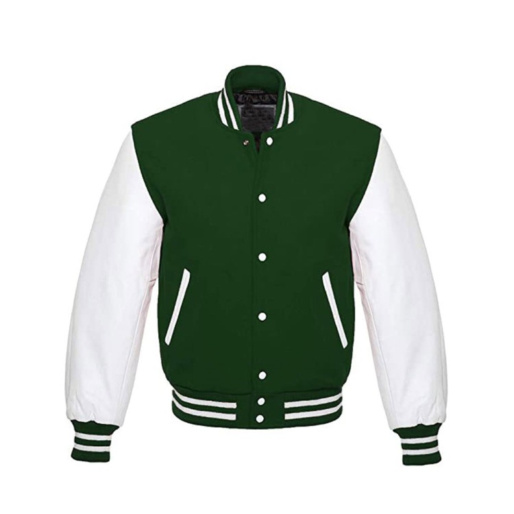 Men's Snap Tab Closure Green and White Bomber Jacket