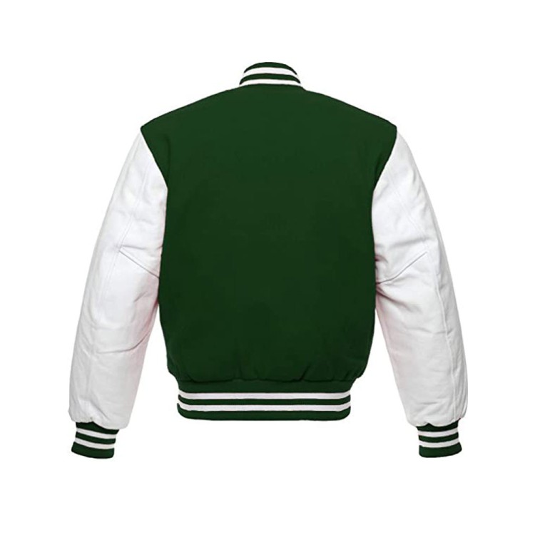 Men's Snap Tab Closure Green and White Bomber Jacket Men's Snap Tab Closure Green and White Bomber Jacket