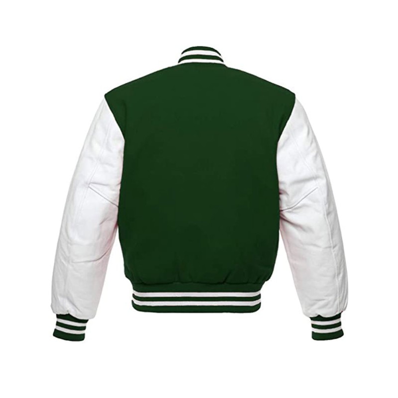 Men's Snap Tab Closure Green and White Bomber Jacket Men's Snap Tab Closure Green and White Bomber Jacket