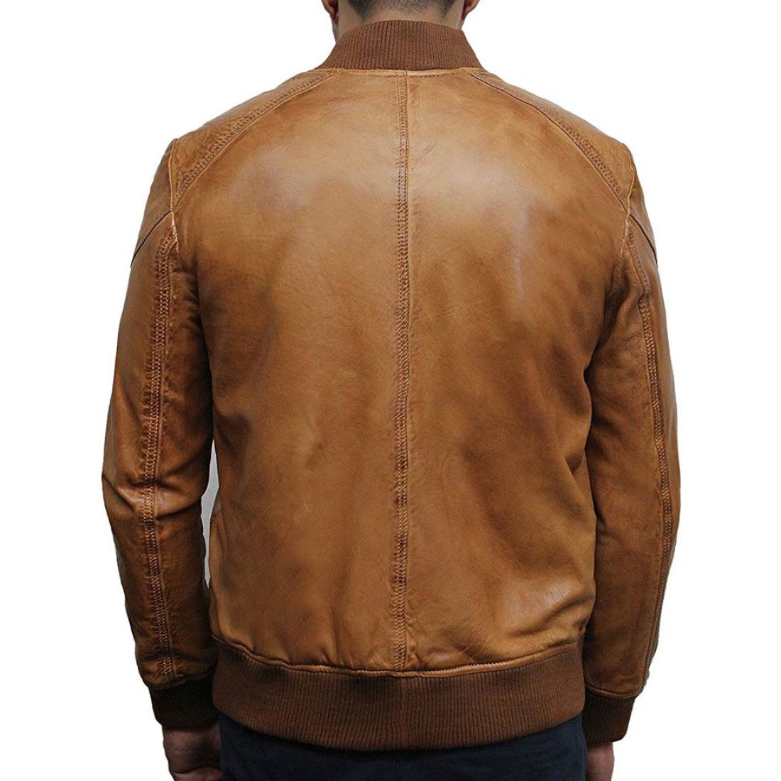 Men's Bomber Lambskin Leather Tan Brown Jacket - Films Jackets