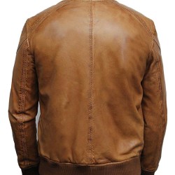 Men's Tan Brown Lambskin Leather Bomber Jacket
