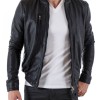 Men's Bomber Style Casual Black Leather Jacket Men's Bomber Style Casual Black Leather Jacket
