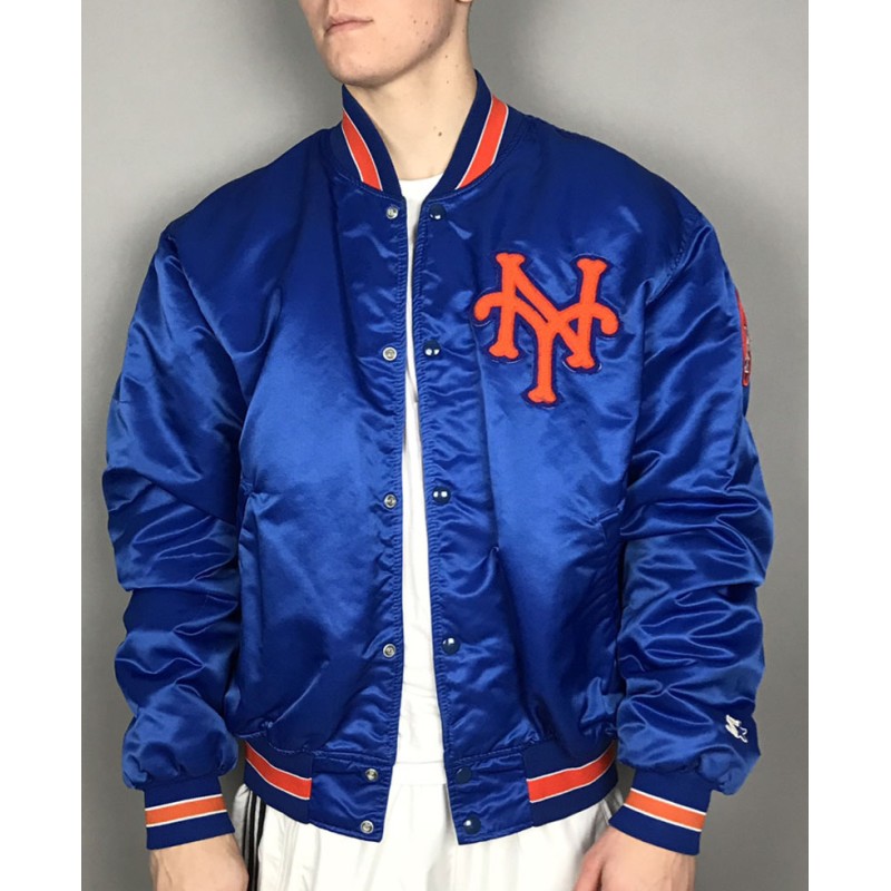 MLB New York Mets サテン スタジャン ボンバージャケット Men's Bomber New York Mets Satin Jacket