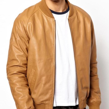 Men's Bomber Casual Wear Tan Brown Leather Jacket
