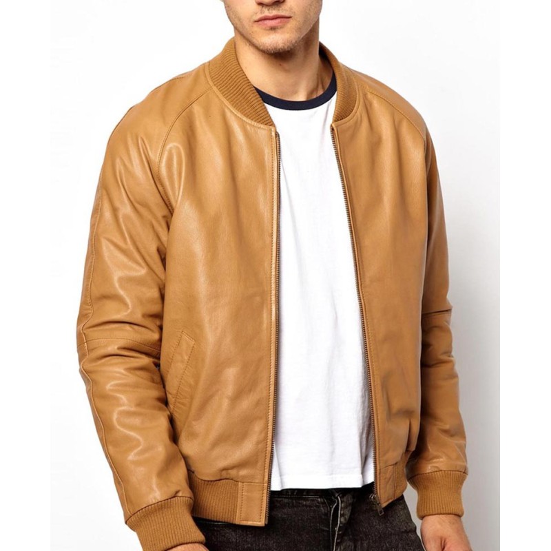 Men's Bomber Casual Wear Tan Brown Leather Jacket Men's Bomber Casual Wear Tan Brown Leather Jacket