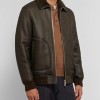 Men's Brown Bomber Large Pockets Shearling Black Leather Jacket Men's Brown Bomber Large Pockets Shearling Black Leather Jacket