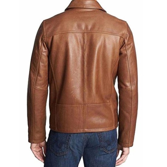 Men's Casual Wear Shirt Collar Brown Leather Jacket