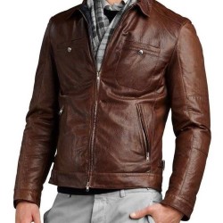 Men's Slim Fit Biker Brown Genuine Leather Jacket