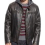 Men's Brown Leather Jacket With Grey Hood