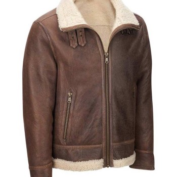 Men's Aviator Faux Shearling Brown Leather Jacket