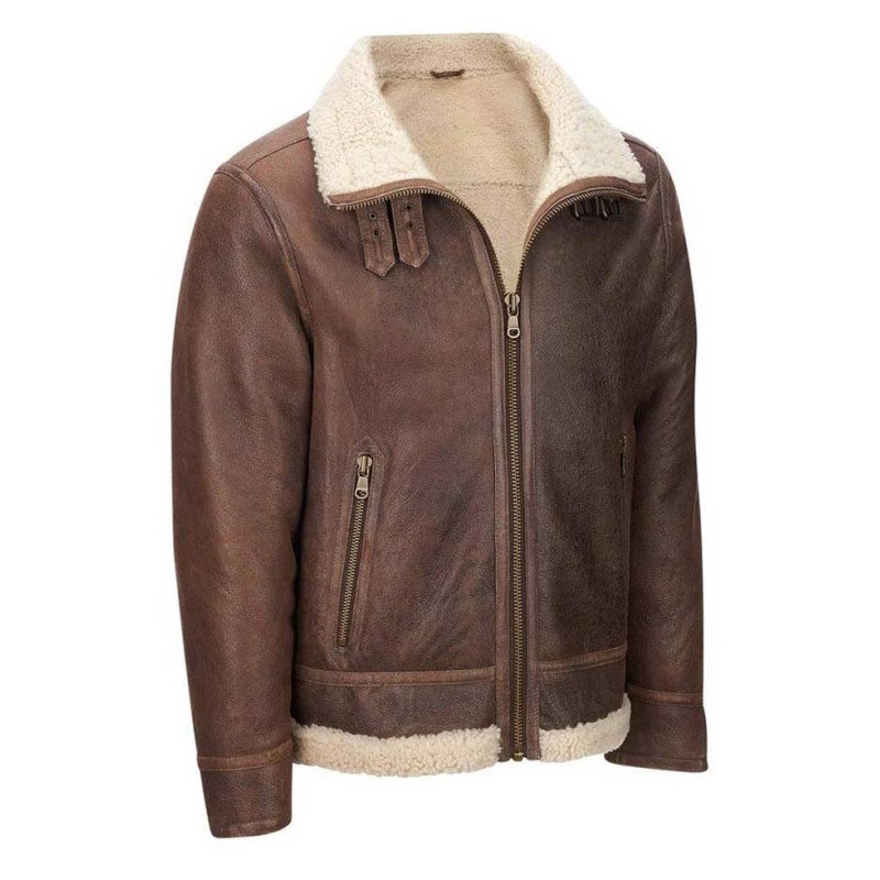 Men's Aviator Faux Shearling Brown Leather Jacket Men's Aviator Faux Shearling Brown Leather Jacket