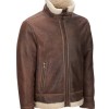 Men's Aviator Faux Shearling Brown Leather Jacket Men's Aviator Faux Shearling Brown Leather Jacket