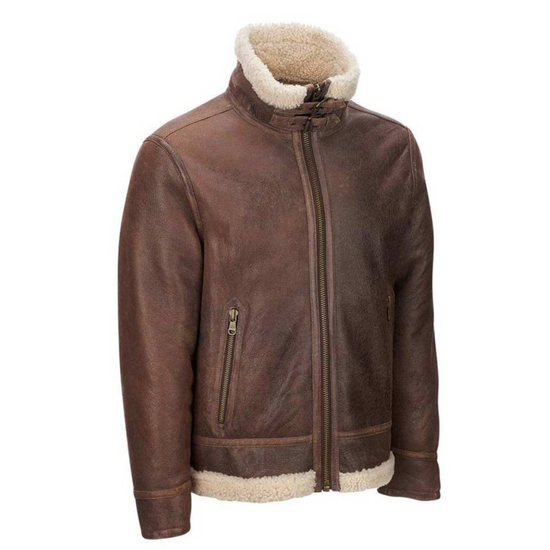 Men's Aviator Faux Shearling Brown Leather Jacket Men's Aviator Faux Shearling Brown Leather Jacket