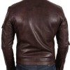 Men's Shirt Collar Brown Leather Biker Jacket