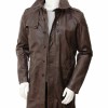 Men's Single Breasted Brown Waxed Leather Coat