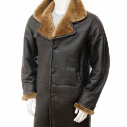 Men's Shearling Brown Leather Single Breasted Coat