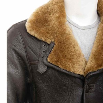 Men's Shearling Brown Leather Single Breasted Coat