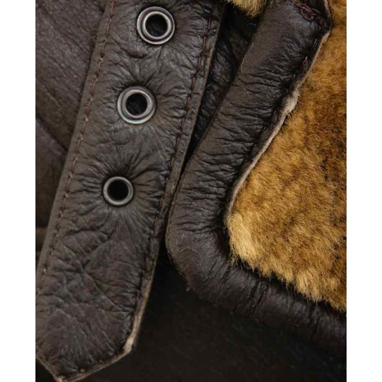 Men's Shearling Brown Leather Single Breasted Coat