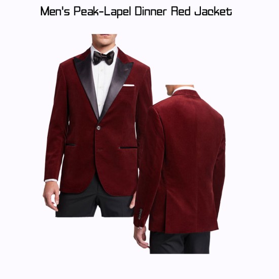 Men's Dinner Red Velvet Peak-Lapel Jacket