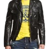 Men's Double Zipper and Button Closure Leather Jacket