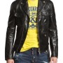 Men's Double Zipper and Button Closure Leather Jacket