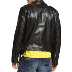 Men's Double Zipper and Button Closure Leather Jacket