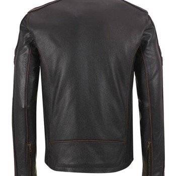 Men's Cafe Racer Stripe Brown Leather Jacket