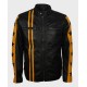 Men's Star Design Striped Cafe Racer Leather Jacket 