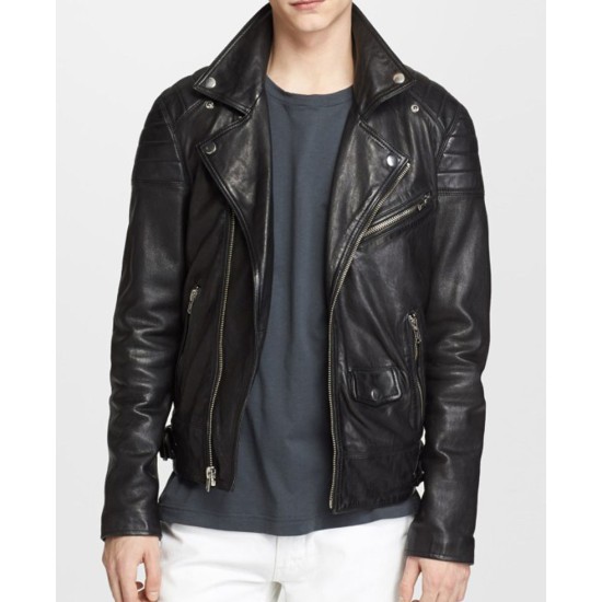 Men's Biker Asymmetrical Black Leather Jacket