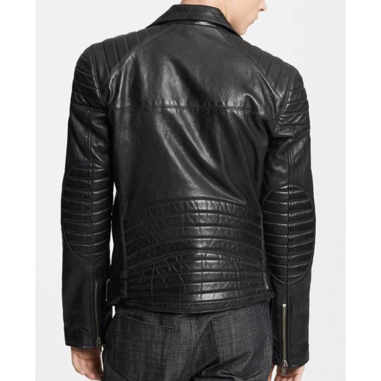 Men's Biker Asymmetrical Black Leather Jacket