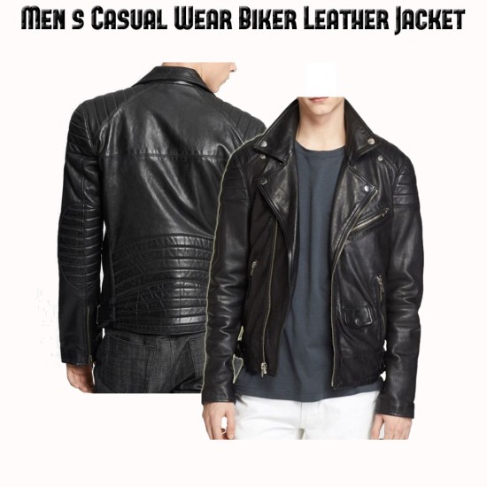 Men's Biker Asymmetrical Black Leather Jacket