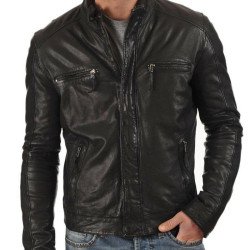 Men's Fashion Casual Black Leather Jacket