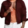 Men's Burgundy Denim Button Closure Jacket Men's Burgundy Denim Button Closure Jacket