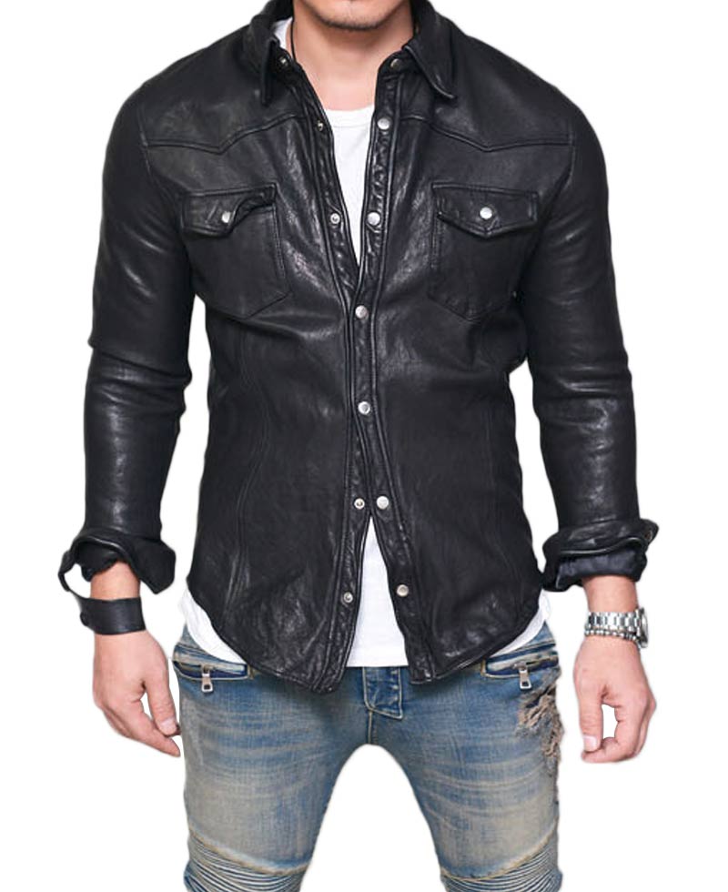 New Men's Genuine Lambskin Leather Shirt Jacket Stylish Soft Slim Fit Shirt MS22