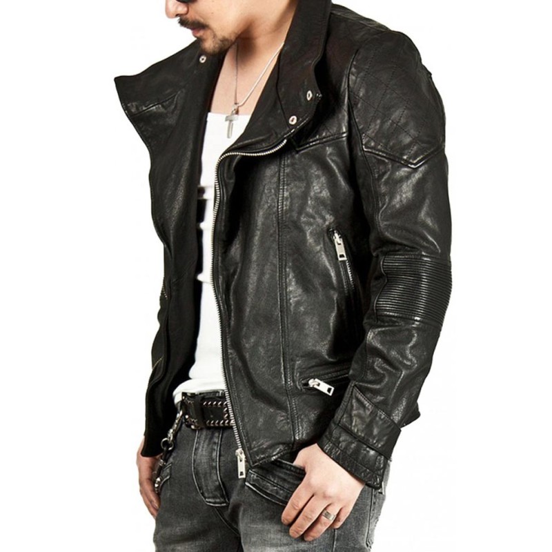 Men's Casual Stand Collar Black Leather Jacket Men's Casual Stand Collar Black Leather Jacket