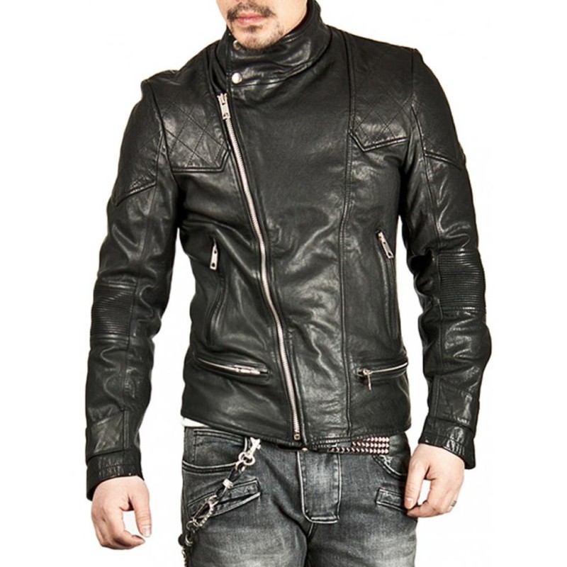 Men's Casual Stand Collar Black Leather Jacket Men's Casual Stand Collar Black Leather Jacket
