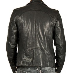 Men's Casual Stand Collar Black Leather Jacket