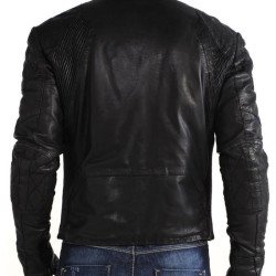 Men's Casual Black Leather Snap Button Jacket