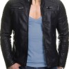 Men's Casual Slim Fit Padded Black Leather Jacket