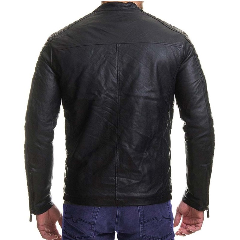 Men's Casual Slim Fit Padded Black Leather Jacket Men's Casual Slim Fit Padded Black Leather Jacket